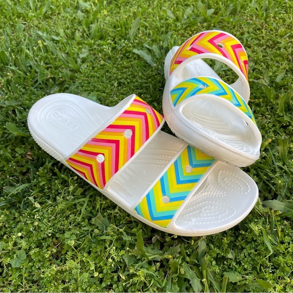 CROCS CLASSIC FESTIVAL VIBES SANDALS slides WHITE limited edition size 13 - Picture 2 of 6